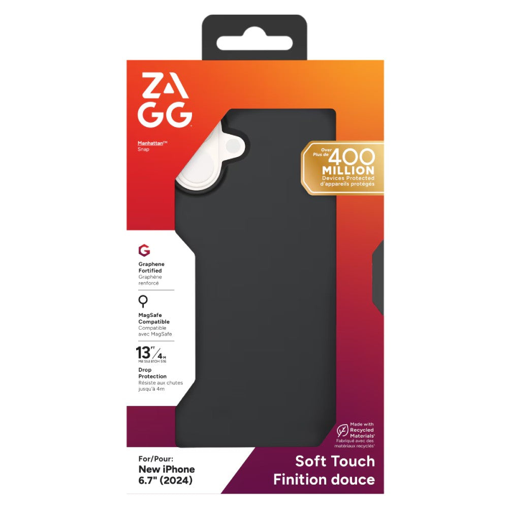 ZAGG Manhattan Snap MagSafe Case (Suits iPhone 16 Plus) - Black
