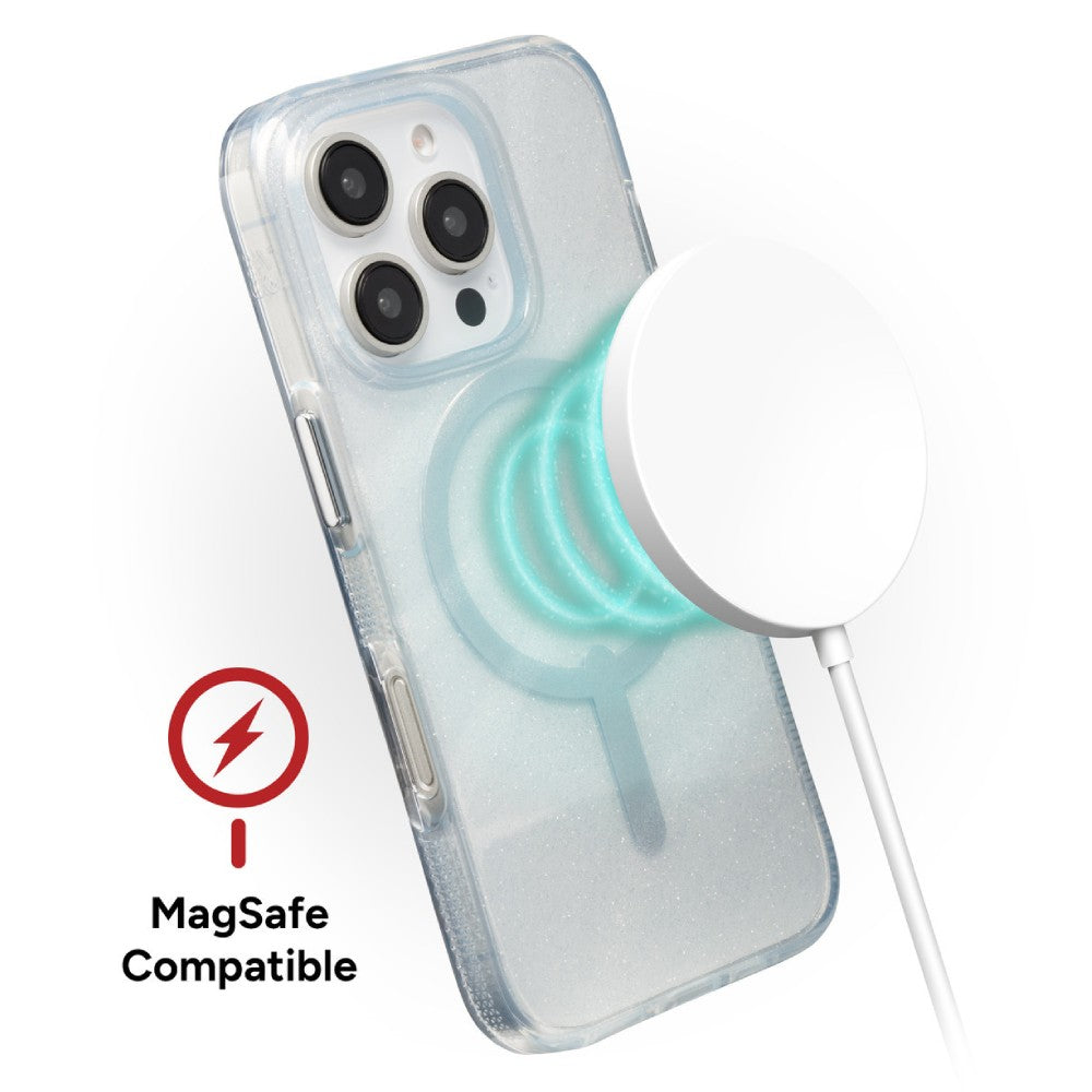 ZAGG Milan Snap MagSafe Case (Suits iPhone 16 Pro) - White Swirl Glitter