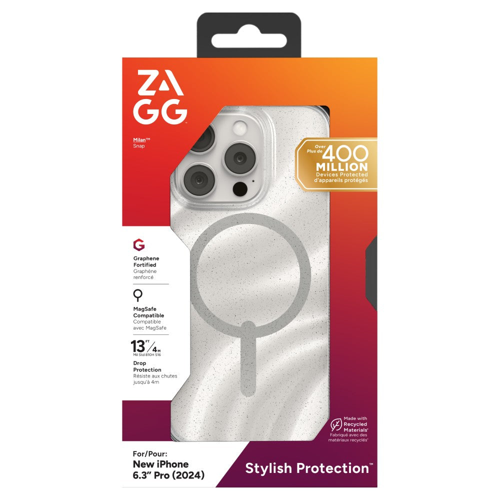 ZAGG Milan Snap MagSafe Case (Suits iPhone 16 Pro) - White Swirl Glitter