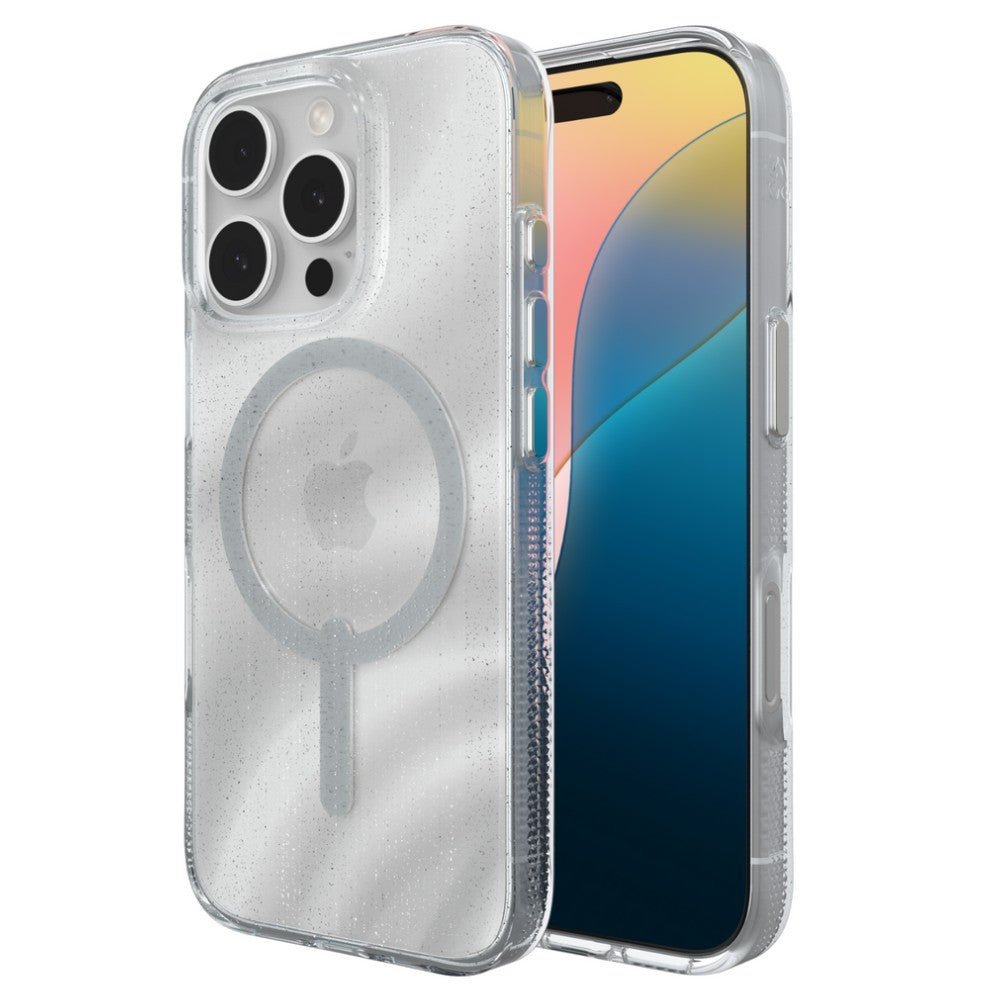 ZAGG Milan Snap MagSafe Case (Suits iPhone 16 Pro) - White Swirl Glitter