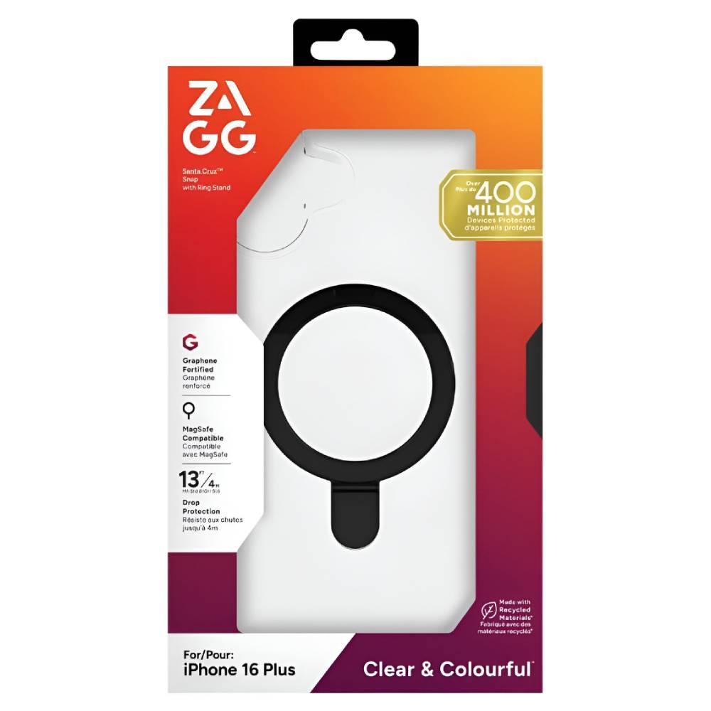 ZAGG Santa Cruz Snap Ring Stand Case (Suits iPhone 16 Plus) - Clear