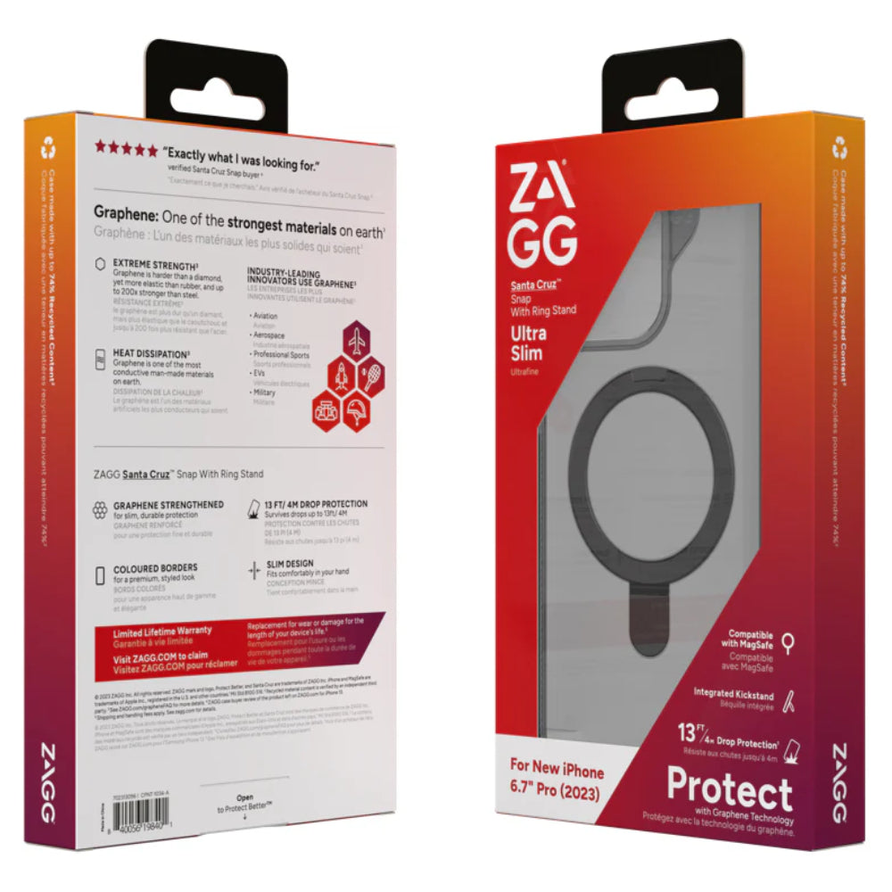 ZAGG Santa Cruz Snap Ring Stand MagSafe Case (Suits iPhone 15 Pro Max) - Black