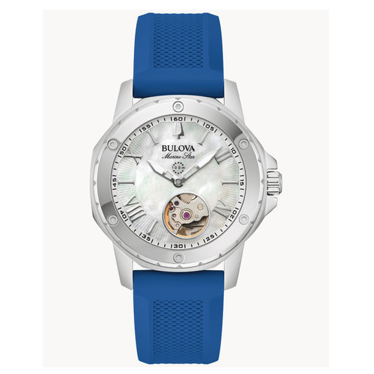 Bulova Marine Star Automatic Skeleton Blue Silicon Women's Watch (96L324)
