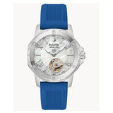 Bulova Marine Star Automatic Skeleton Blue Silicon Women's Watch (96L324)
