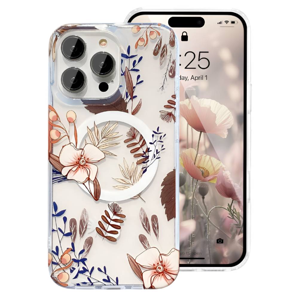 Soka Flower MagSafe Case (Suits iPhone 15 Pro) - Brown Flower